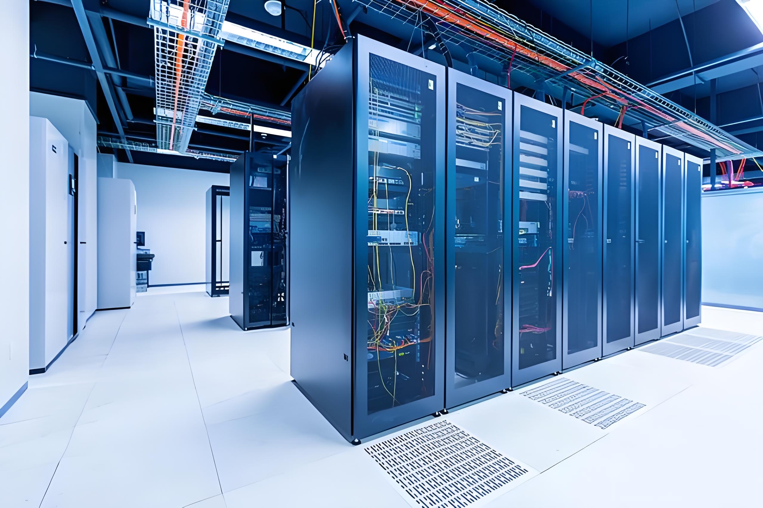 High-tech data center server racks