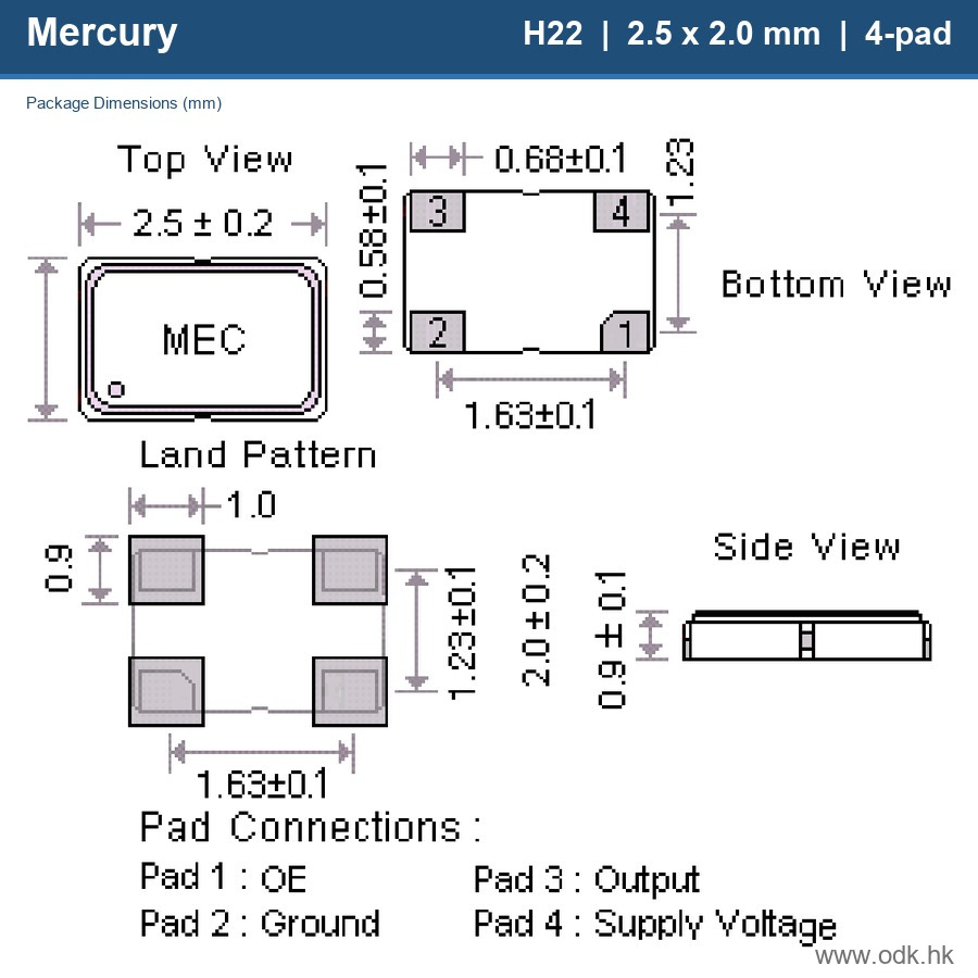 25QHTF22-2.000-OE Mercury Electronics Ind. Co. Ltd