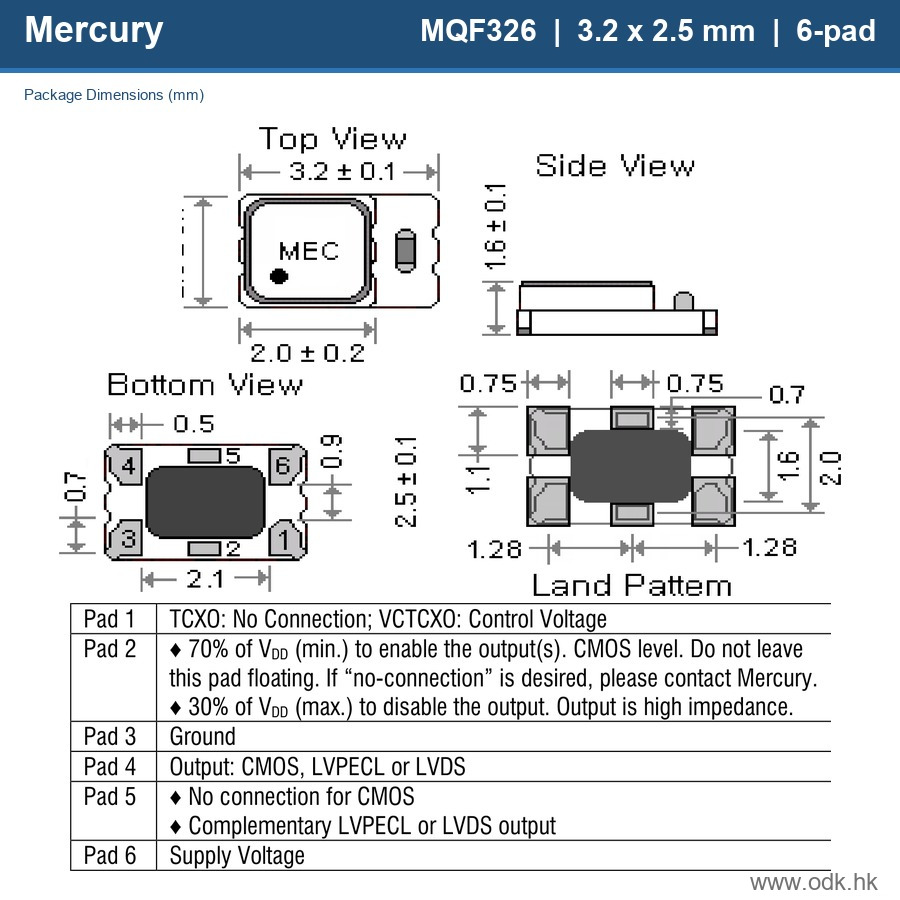 VMQF326P25-14.000-1.0/-40+85 Mercury Electronics Ind. Co. Ltd